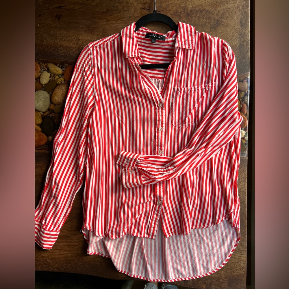 Hi low striped button up shirt